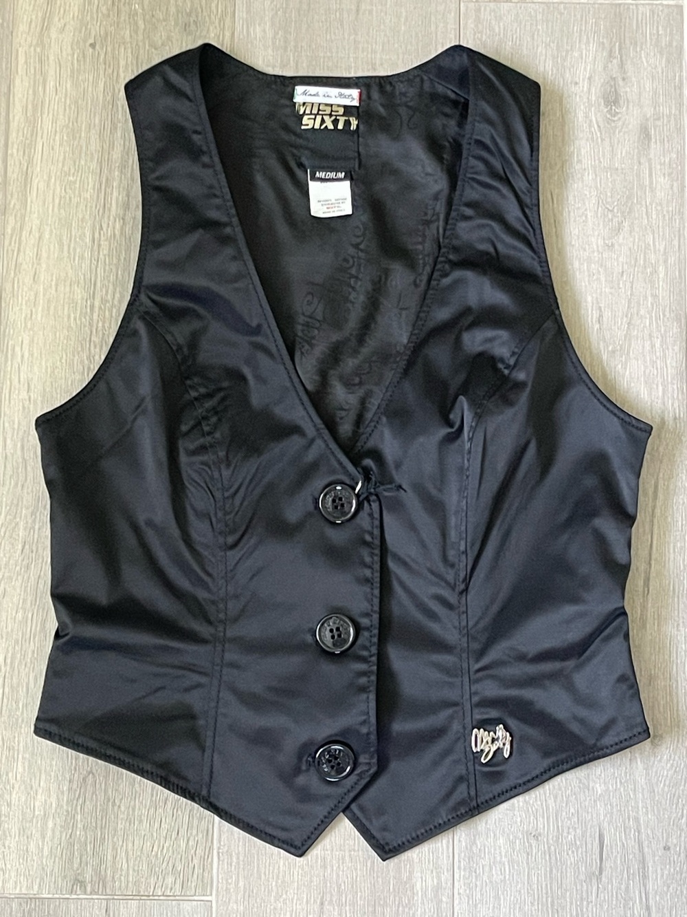 Miss Sixty Black Button Front Vest Made in Italy M Designer Waistcoat NWT